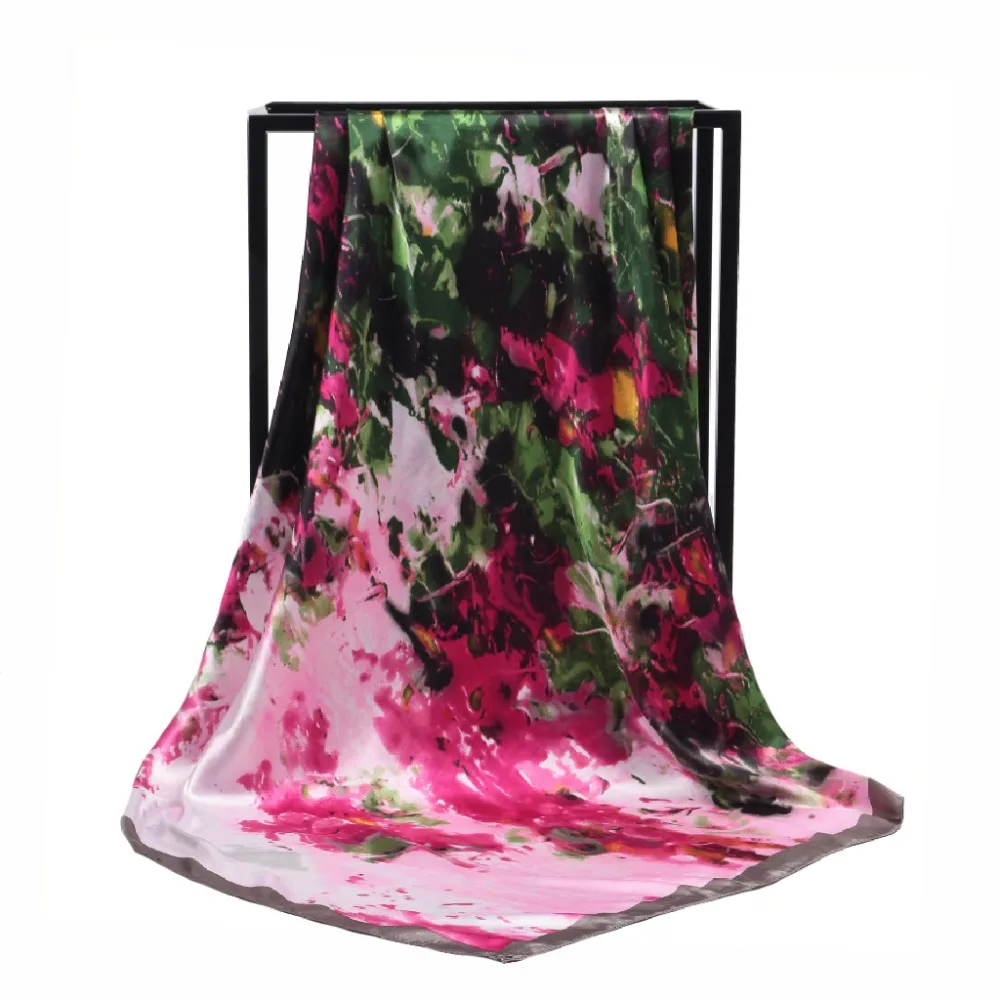 

New Arrival Fashion Women soft satin brand scarf / painting Printed quare silk scarves 90cm / Gifts Wholesale