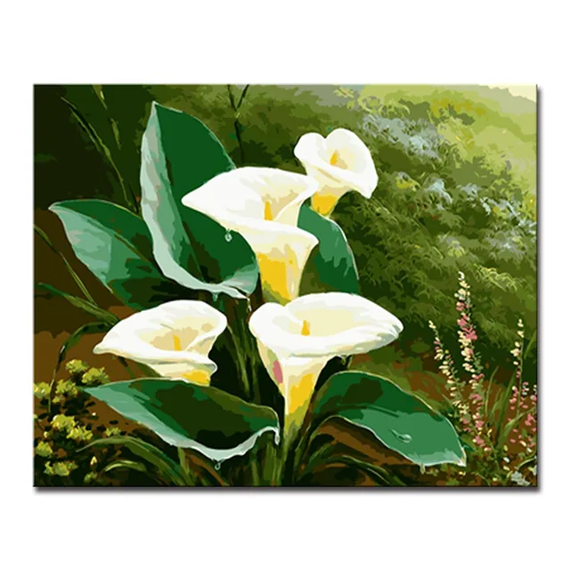 Diy Oil Painting By Numbers Kits Coloring Handpainted Home Decor Diy Oil Painting By Numbers Kits Coloring Handpainted Home Decor Calla Lily Flowers Green Leaves Canvas