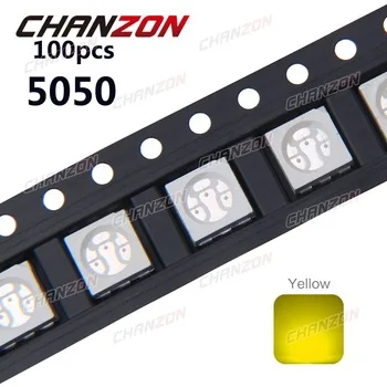 100pcs 5050 SMD LED Chip Yellow Ultra Bright 60mA DC 2V Surface Mount Beads Light Emitting Diode LED Lamp Electronics Components