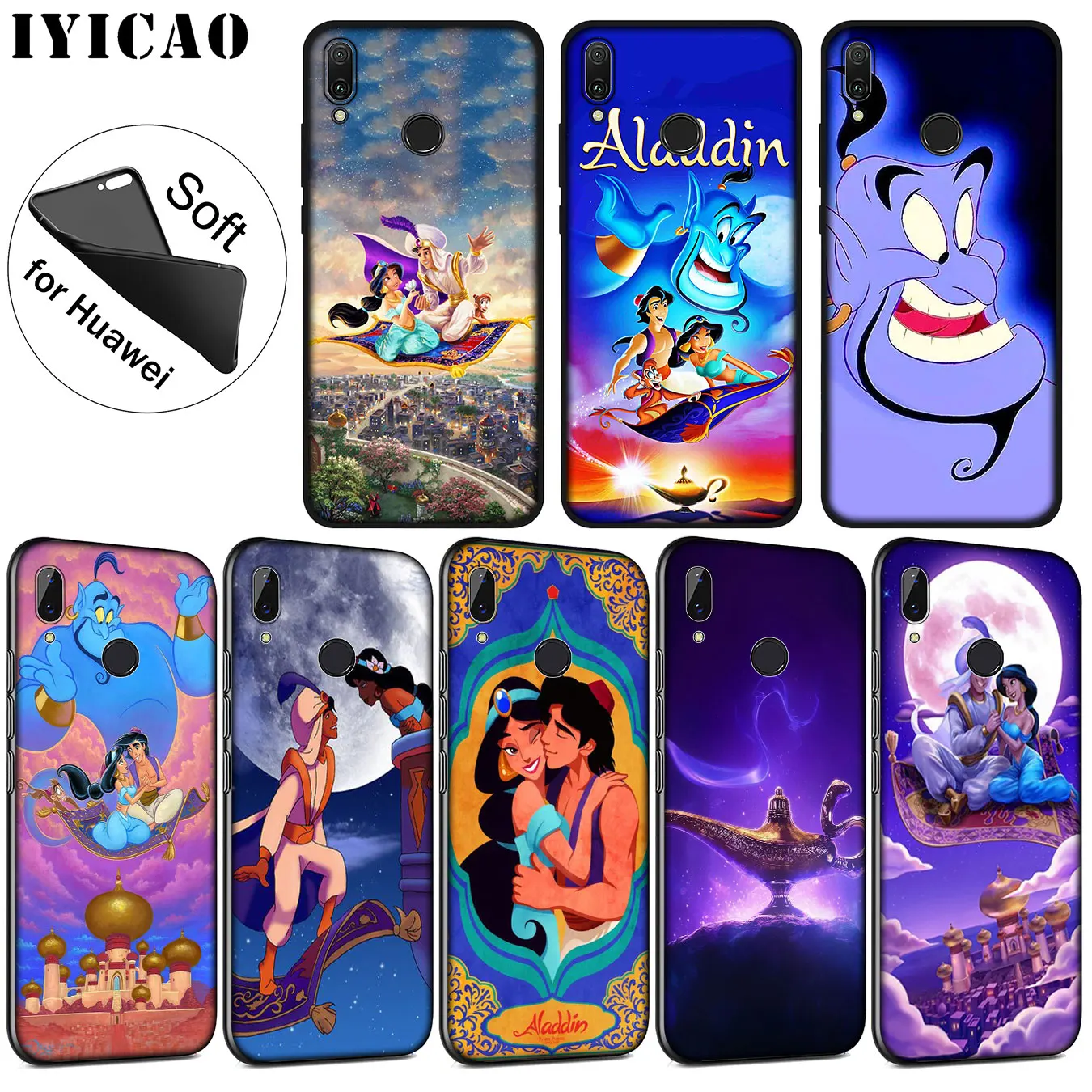 IYICAO Anime Aladdin Cartoon Soft Silicone Case for Huawei P30 P20 Pro P10 P9 P8 Lite Mini 2017 2016 2015 P Smart 2019 Cover
