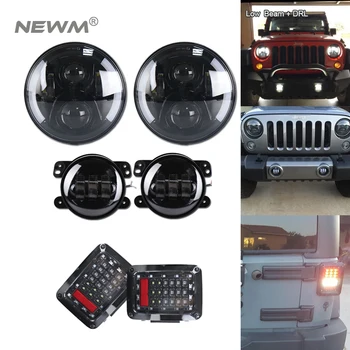 

45w 7" LED Headlights 4'' Fog Lights Tail Lamp For 07-15 Jeep Wrangler JK LED DRL Projector Headlights/Black Tail Lights