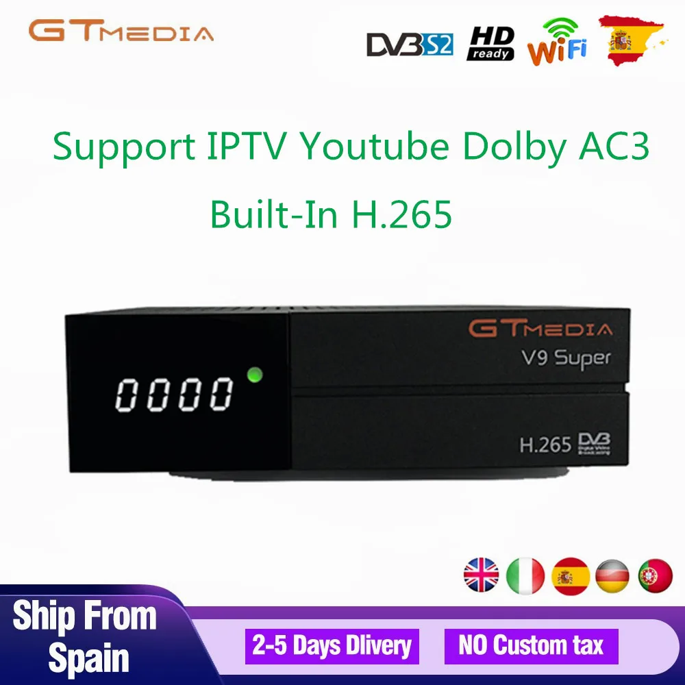 

Gtmedia DVB-S2 Built-in Wifi H.265 Freesat V9 Super Satellite TV Receiver Support Youtube Dolby AC3 Cccam IPTV TV Tuner Box