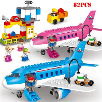 

82pcs Large Particles Air Passenger Plane Building Blocks Compatible Duplo City Big Size Bricks Children Early Education Toys