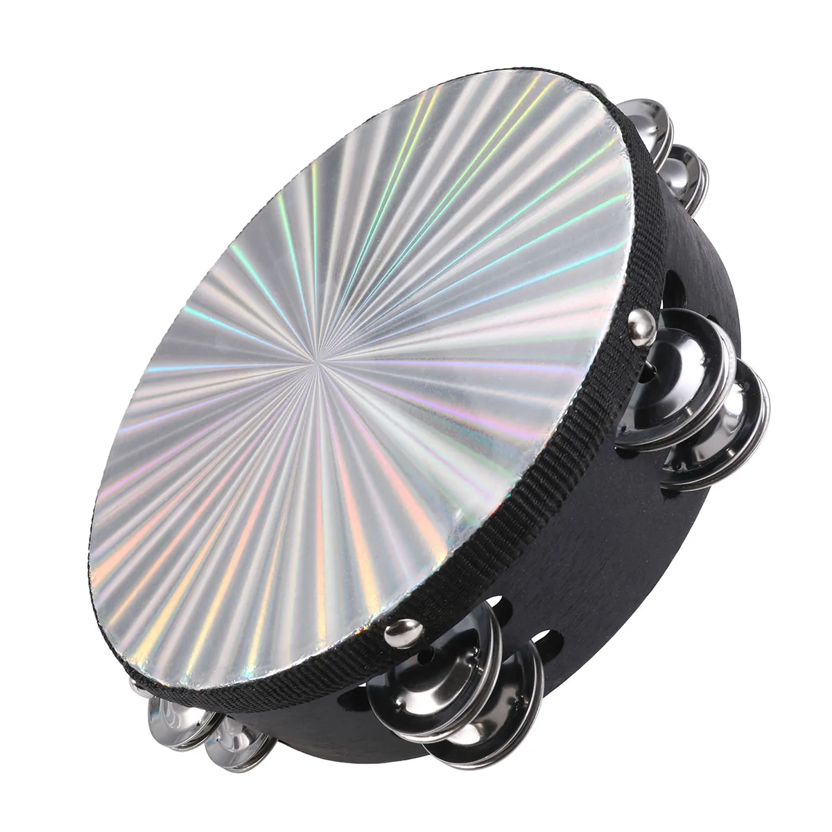 8'' Musical Tambourine Reflective Percussion Wood Frame Double Row Metal Jingle Church Band Musical Instruments Gifts For Party