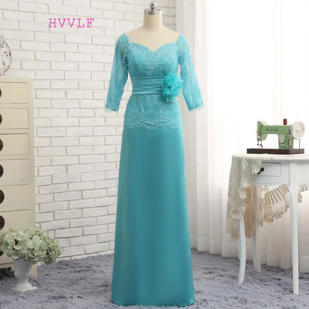 Plus Size Turquoise 2019 Moeder Van De Bruid Jurken A-lijn 3/4 Mouwen Lace Lange Avondjurken Moeder Jurken Voor Bruiloft Plus Size Turquoise 2019 Moeder Van De Bruid Jurken A-lijn 3/4 Mouwen Lace Lange Avondjurken Moeder Jurken Voor Bruiloft
