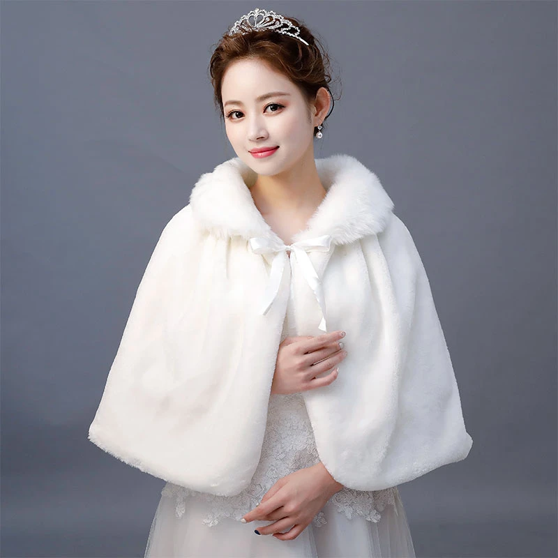 Winter Bridal Capes For Wedding Dress Faux Fur Shawl Wrap Wedding Bridal  Bridesmaid Wraps Warmer Women Shawl With Ribbon Cloak - Wedding Jackets /  Wrap - AliExpress