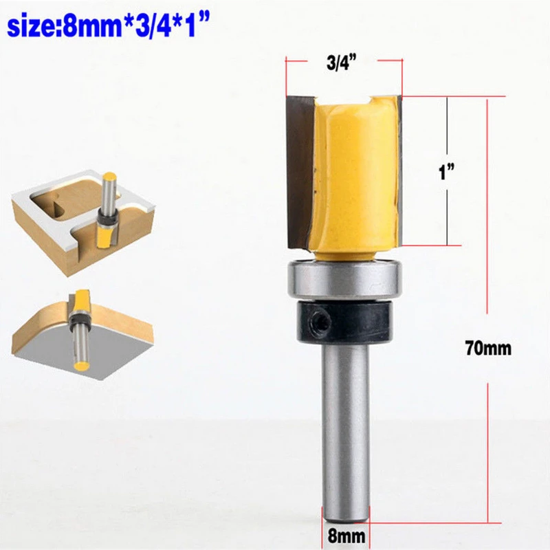 4Pcs/Set 8mm Length Flush Trim Pattern Router Bit Shank Panel Top Bottom Bearing Woodworking Milling Cutter