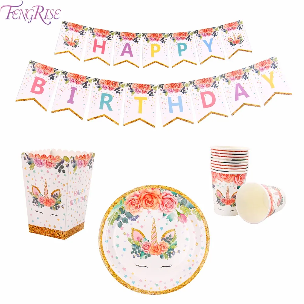 

FENGRISE Unicorn Party Paper Plates Cups Napkins Birthday Party Disposable Tableware Sets Baby Shower Kids Event Party Supplies