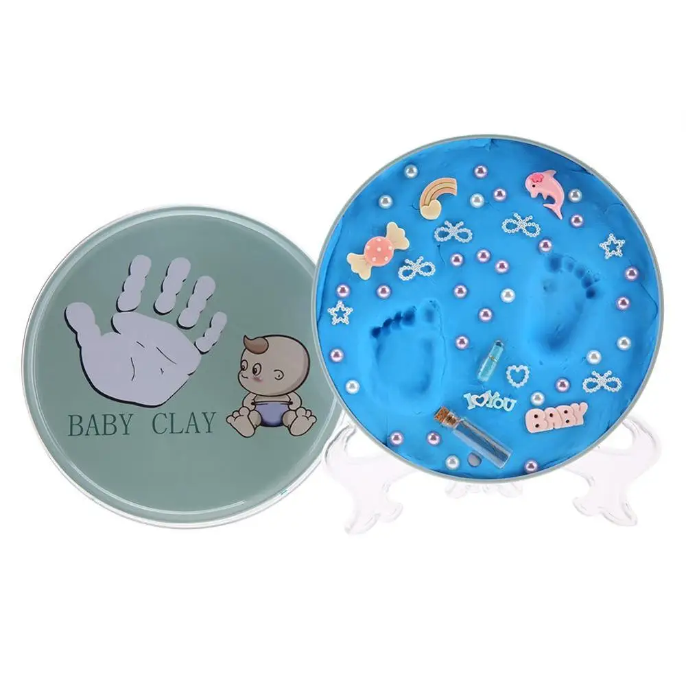 Детские сувениры для мам и детей, изготовители мягких глиняных лавок для новорожденных, незаметный отпечаток руки для детей 0-3 лет - Цвет: Blue