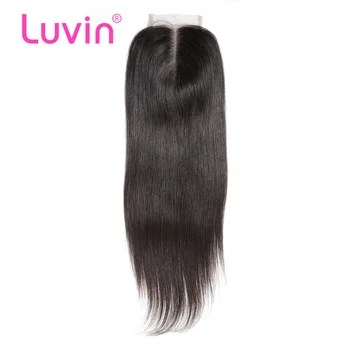 

Luvin Peruvian Lace Closure Straight Bleached Knots 4x 4 With Body Hair Natural Color 100% Human Remy Hair Middle Free Part