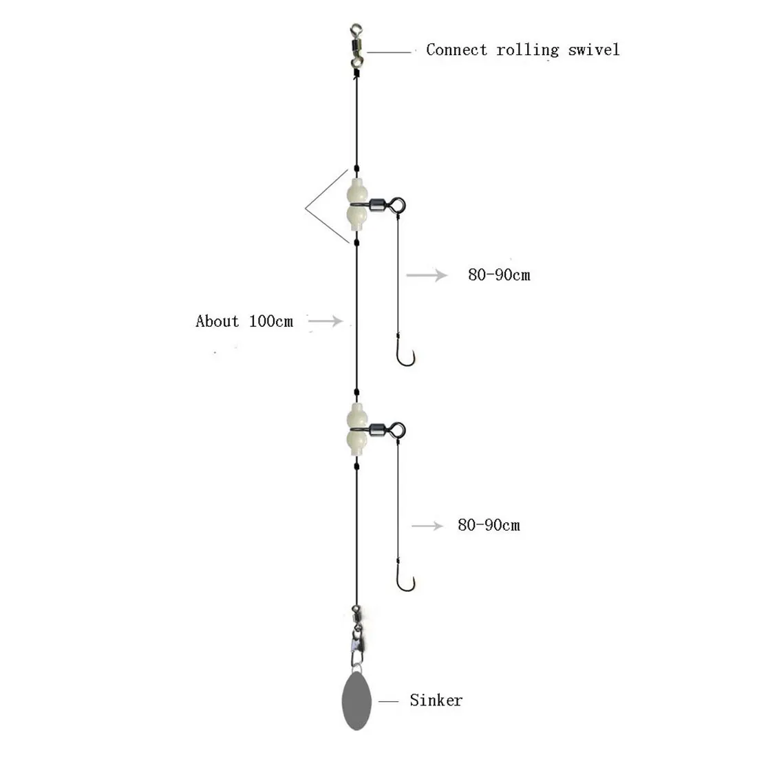Легко ловить 30 шт., светящаяся поперечная леска, вертлюг для ловли рыбы, 3 способа, разъем для лески, поворотный