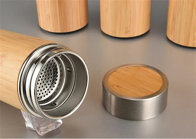 Natural Bamboo Tumbler 350ml 450ml Stainless Steel Liner Thermos Bottle Vacuum Flasks Insulated Bottles Bamboo Cup For Tea 6