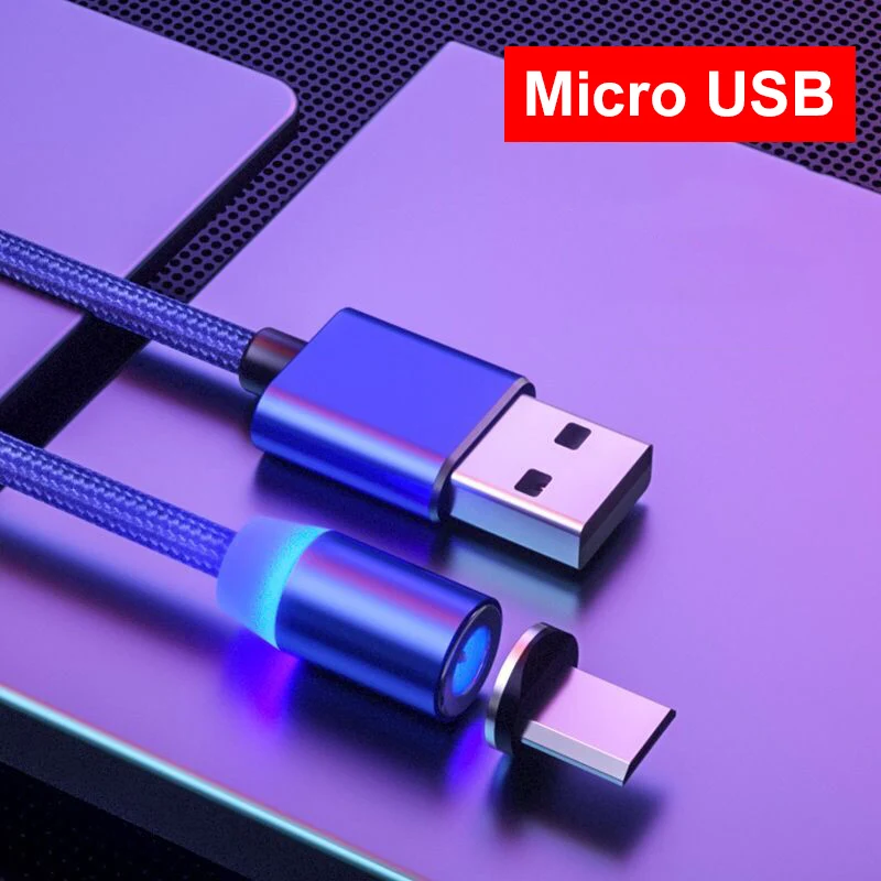 Магнитный usb-кабель Олаф Micro USB type-C для samsung Galaxy S10 S10E для iPhone XR Xs Max 8 7 6 1M 2M 2.4A магнитное зарядное устройство - Цвет: Blue Micro Cable