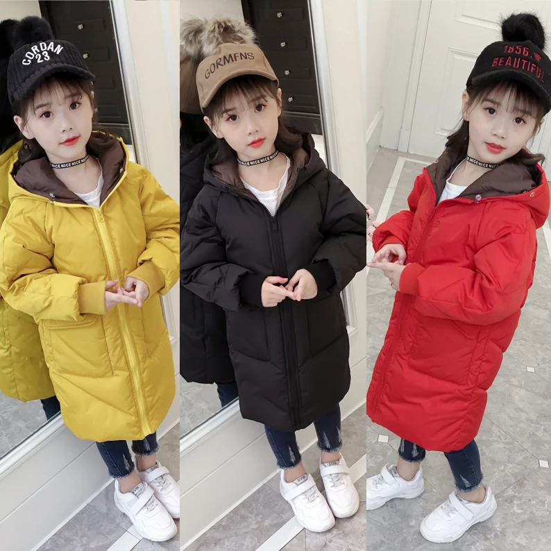 

2019 Winter Girls Long Down Coat Children's Leisure Thickened Outerwear With Big Hair Hat Boys' Duck Down Jacket Overcoat A968