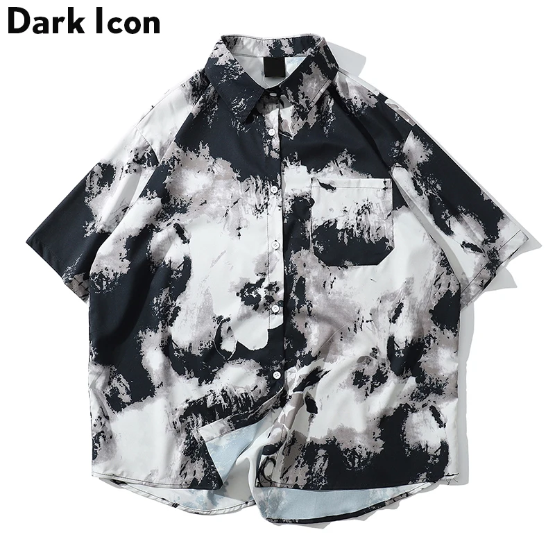 

Dark Icon Printing Summer Hawaii Shirts Men Turn-down Collar Casual Men's Shirt Short Sleeved Shirts for Men Male Top