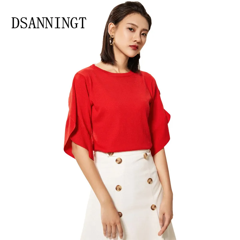 Soft Elastic Sweaters Knitting Pullover O-Neck Short Butterfly Sleeve Spring Autumn Women Solid Color Cashmere Sweater Female | Женская