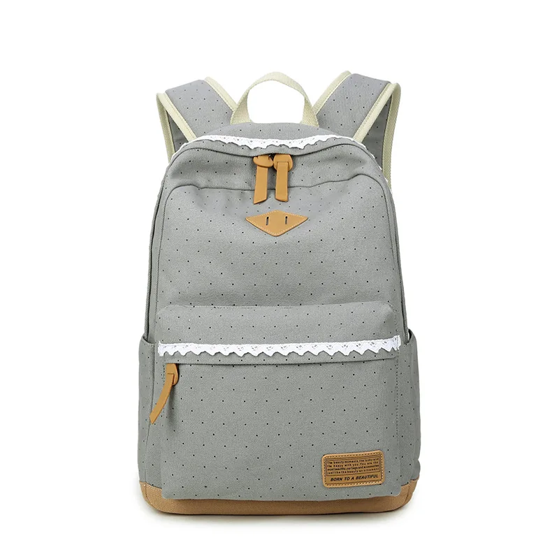 Tourya, винтажный холщовый женский рюкзак, милые школьные сумки для девочек-подростков, с принтом в горошек, Женский школьный рюкзак для ноутбука, рюкзак Mochila - Цвет: grey