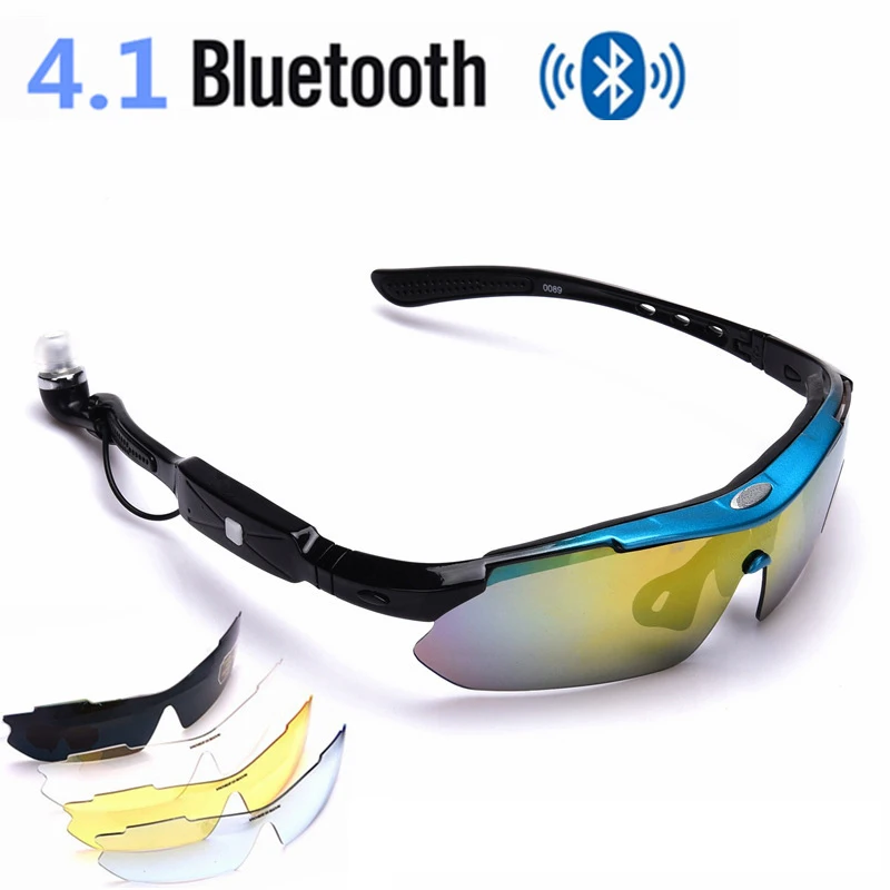 4 1 Стерео Bluetooth Смарт очки спортивные наушники с пятью линзами набор для