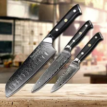 SUNNECKO 3 шт. набор кухонных ножей японский Дамаск VG10 сталь Sharp утилита Santoku для очистки овощей Kinfe инструменты для приготовления пищи G10 Ручка