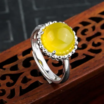 

10*10mm 6.18 Sale S925 Sterling Silver Ukraine Amber Rings Exaggerated Rings health rich lithuania Retro Handmade