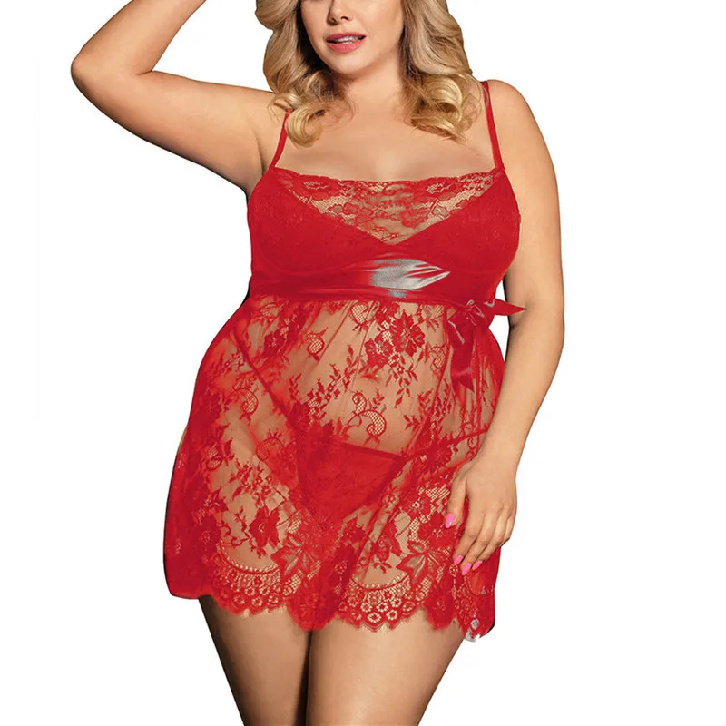Сексуальное нижнее белье Babydoll Эротическое женское черное кружевное плюс размер