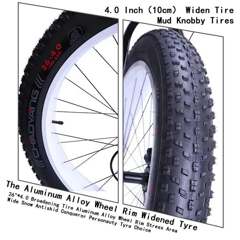 b16- 7 Speed Bicicleta Montanha 26 4 Inch Widen Tire Mountain Bicicletas Terrain Bicicleta Snow Bicycle Fat Bike