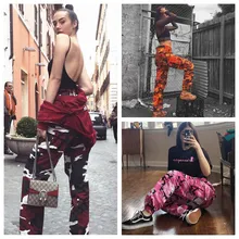 Оранжевые камуфляжные хип-хоп брюки женские спортивные штаны фиолетовые розовые брюки карго шаровары