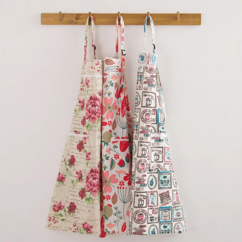 

1Pcs Plaid Flower Leaf Pattern Cotton Linen Apron Woman Adult Bibs Home Cooking Baking Cleaning Aprons Kitchen Accessories 46119