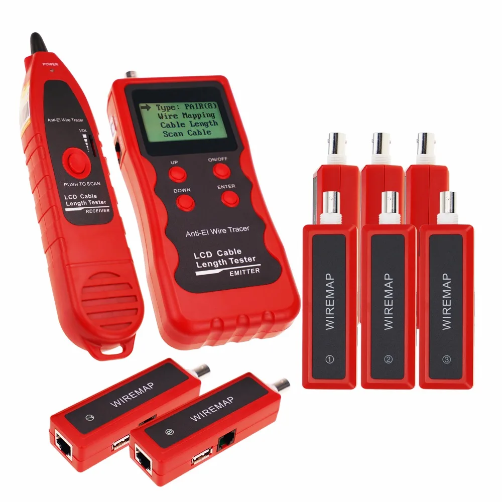 

Multifunction Network Ethernet LAN Telephone Wire Cable Length Tester w/ 8 Remote Adaptor Wiremap RJ45 RJ11 BNC USB Cable Tester
