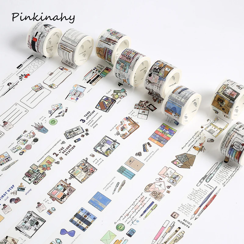 

Washi Tapes Set Clips tools Adhesive Decoration Tapes Scrapbooking DIY Paper Japanese Scrapbooking Stickers kawaii stationery