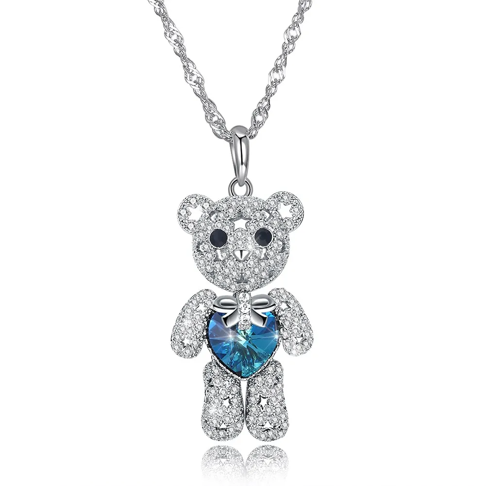 Ожерелье LEKANI Lucky Bear из стерлингового серебра, ожерелье с кристаллами Swarovski, подвеска в виде животного для женщин, ювелирное изделие, роскошный подарок, новинка