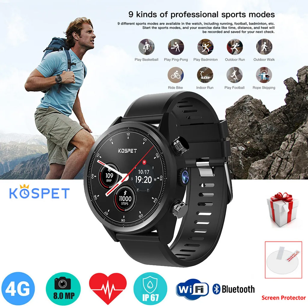 

Lite 4G Smartwatch Phone 1.39'' Android 7.1 Quad Core IP67 large memory detachable strap card call dual band WiFi Pedometer