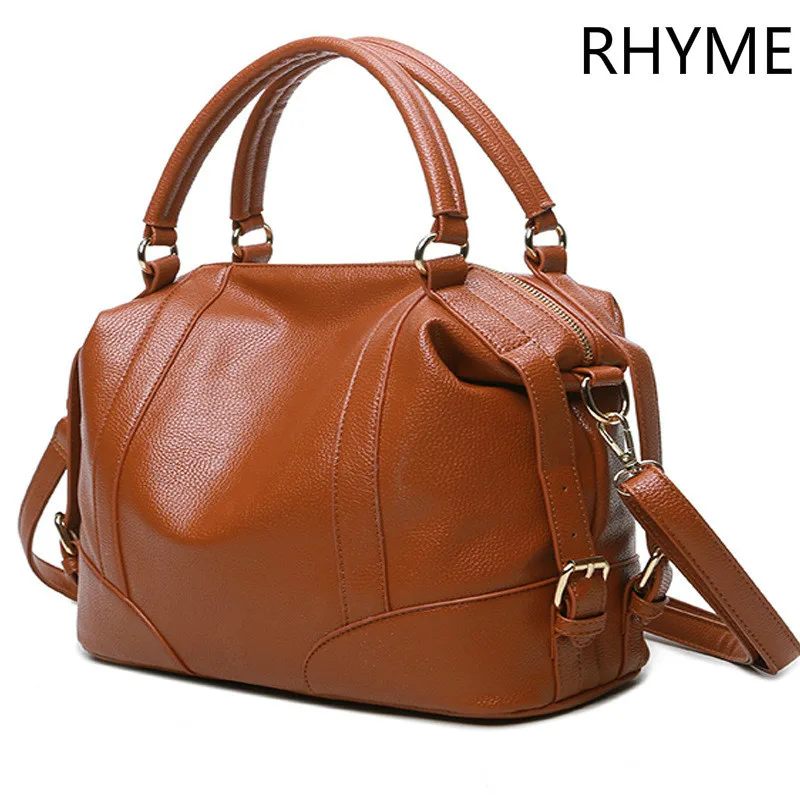 RHYME Soft Leather Handbags Big Women Bag Zipper Ladies Shoulder Bag