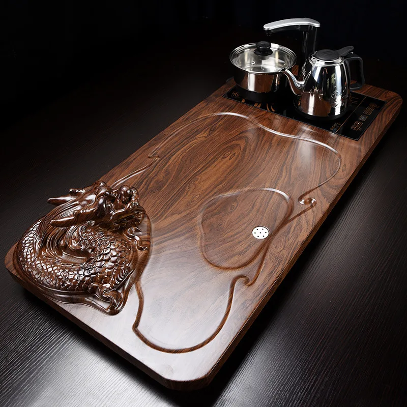 

Solid wood tea tray Drainage water storage kung fu tea set Drawer tea room board table Chinese tea room ceremony tools