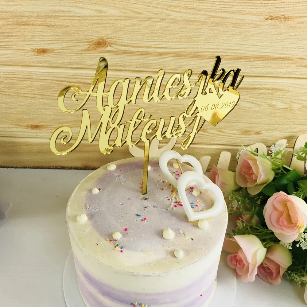 Personalized wedding cake topper,Custom Bride & Groom names with date cake topper,Mr and Mrs Wedding cake topper Decor Supplies  (5)