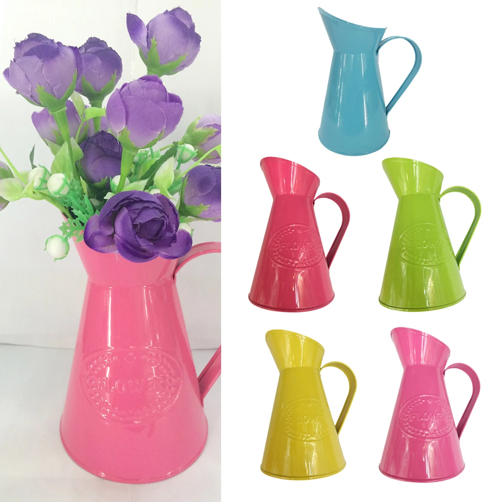 1pcs Chic Retro Flower Vase Enamel Pitcher for Wedding Home Decor Storage Bucket Tool Iron