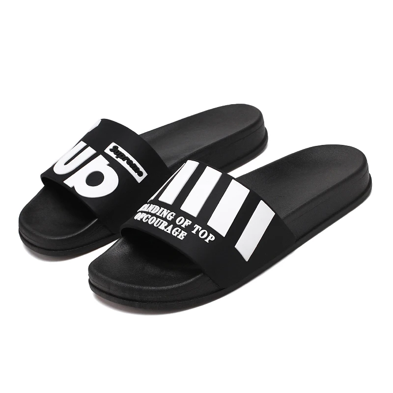 Qlvy Men Slippers Summer Beach Male Slides Women Non-slip Flip Flops Striped Style Outdoor Indoor Sandals for Couple Soft - Цвет: black