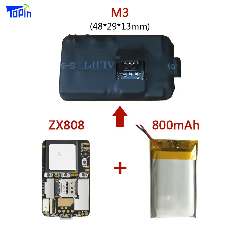 ZX808 3g gps-трекер pcba модуль 2G GSM+ 3g WCDMA gps чип отслеживания M6580 SOS I/O порт Wifi программируемый через Bluetooth Android iOS - Цвет: M3(ZX808 and 800mAh)