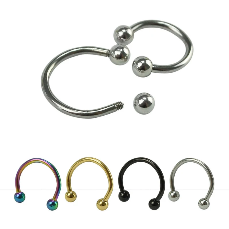 10pcs Fashion Lip Nose Hoop Balls Body Piercing Jewelry Shellhard Stainless Steel Horseshoe Bar Ear Ring Belly Button Femme