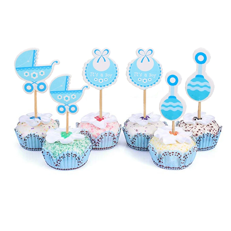 Heronsbill 18Pcs Paper Cupcake Toppers Baby Shower Decorations Its a Girl Boy Party Supplies Babyshower Gender Reveal