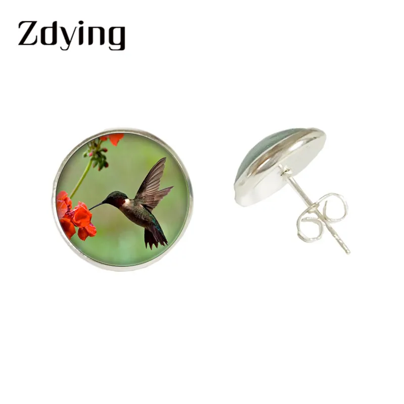 

ZDYING Vintage Retro Birds Stud Earrings for Woman Girls Lovely Animal 12mm Glass cabochon Wedding Party Jewelry Gifts BF013