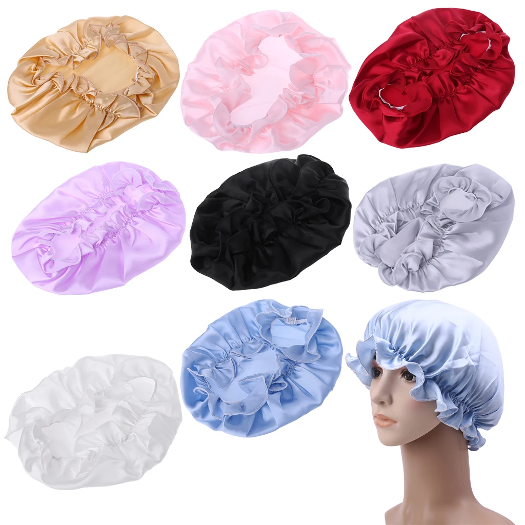 Women Pure Silk Sleep Hats Night Cap Hair Care Head Cover Beautiful Hairin Caps, Foils