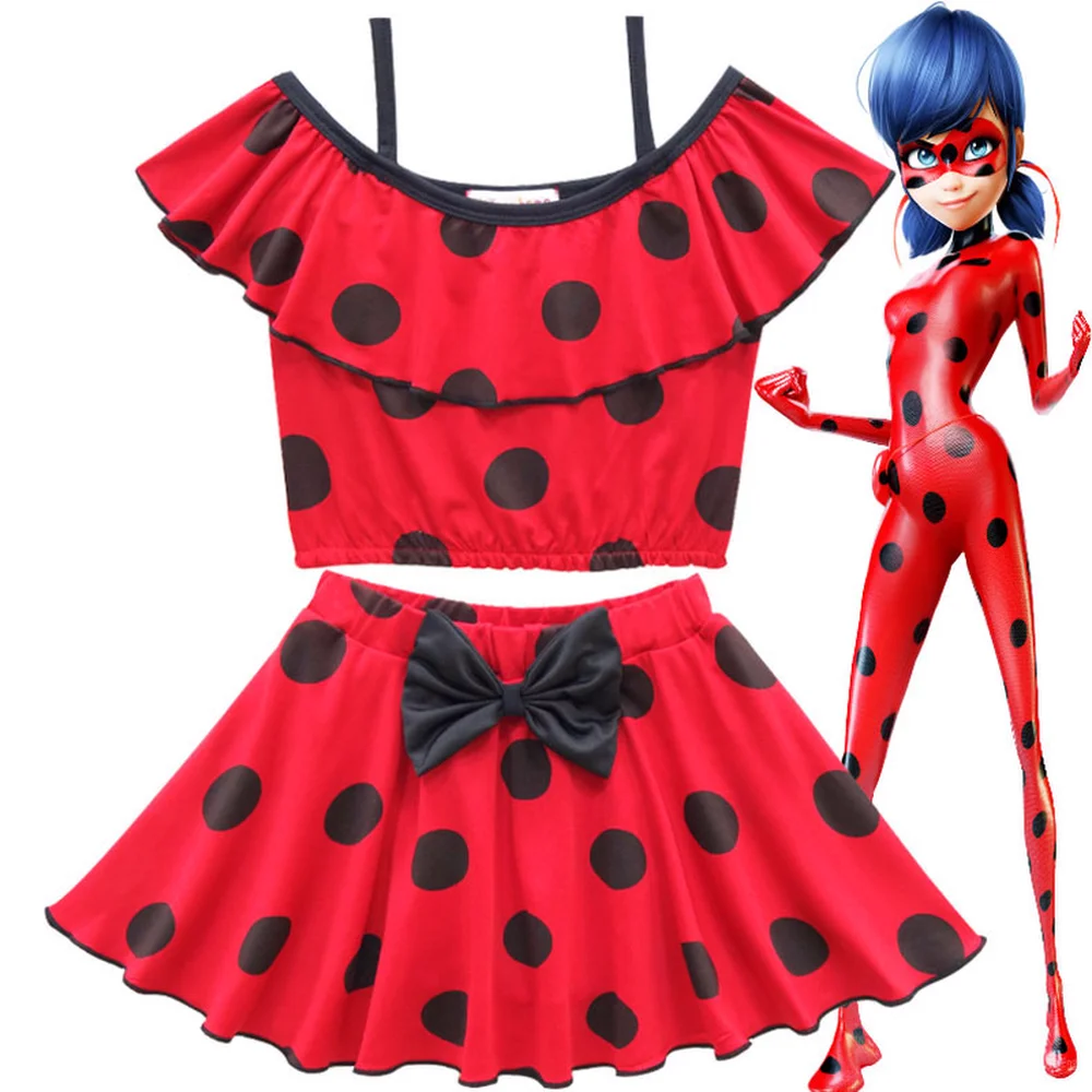 

Ladybug Girls Swimsuit Sleeveless suspenders kids bathing suits Baby girl floral bikini swimwear Moana Vaiana beachwear dress