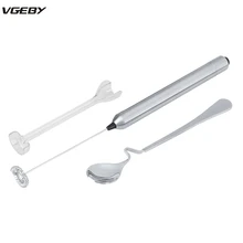 Ручной Электрический вспениватель молока для кофе с ложкой из нержавеющей стали на батарейках миксер пенообразователь