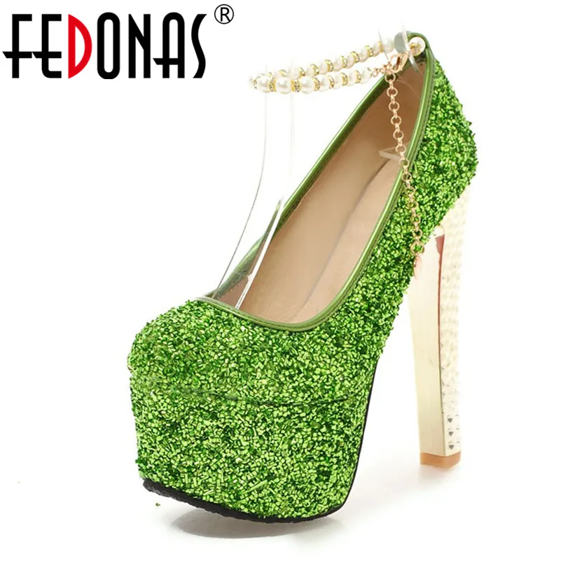 

FEDONAS Fashion Women Bling Bling High Heels Pumps Pearl Slip On Spring Summer Party Wedding Shoes Woman Sexy Pumps