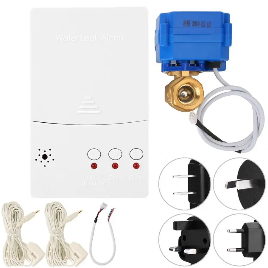 

DC 12V Smart Water Leakage Detector Alarm Alert Auto Shut Off Valve Home Security System DN20