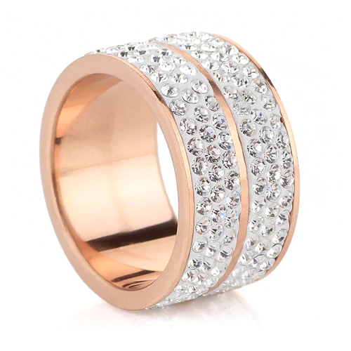 Розовое золото/посеребренное кольцо из нержавеющей стали с двойным слоем 6 ряд Кристалл Свадебное женское кольцо - Цвет основного камня: Белый