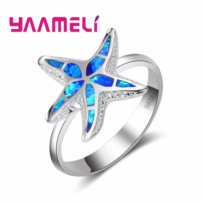 

Winter Sale Fashion Design Starfish Pattern New Tide Blue Rire Opal Ring for Women Girl Pure 925 Sterling Silver Jewelry Stylish