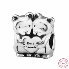 Лучшие друзья бусины для изготовления ювелирных изделий Плюшевые мишки обнимаются и «Лучшие друзья» выгравированы DIY Fit PANDORA Подвески Серебро 925 FL585