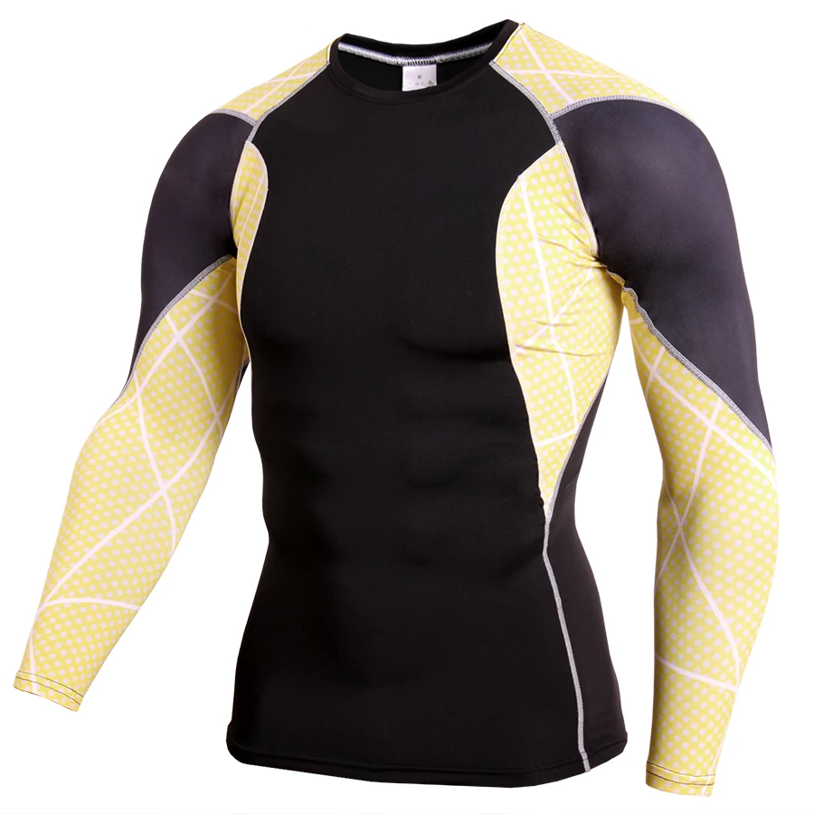 

2017 Stylish Fitness Men Compression 3D printed Long Sleeves T Shirts Bodybuilding Skin Tights Mens Quick Dry Fitness MMA Tops